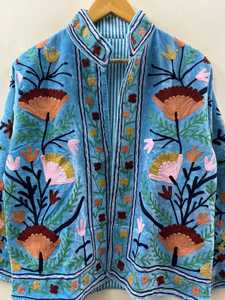 เสื้อแจ็คเก็ตผ้ากำมะหยี่ปักมือลายสัตว์ ผ้าฝ้าย ระบายอากาศได้ดี สไตล์วินเทจ อุซเบก โบโฮ ติดกระดุม  เหมาะสำหรับฤดูหนาว ของขวัญสำหรับเธอ - Product Image 6