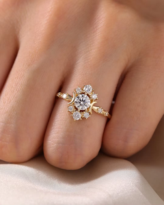 Anillo de Diamantes Romántico de Oro Sólido de 18K, Corte Brillante Redondo, Color G Natural, Joyería de Compromiso para Mujer - Product Image 1