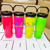 Gobelet à sublimation en acier inoxydable de 30 oz 30 oz couleur néon rose vert jaune orange avec poignée supérieure et couvercle à paille rabattable