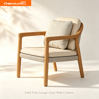 Ensemble de meubles de loisirs en teck massif toutes saisons, chaise longue enroulée de corde avec table d'appoint en teck à trois pieds pour jardin, hôtel ou complexe hôtelier