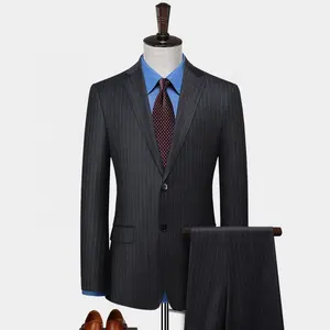 Factory 100% Wool Striped Business Blazers Men's Formal In Stock High Quality 2 Piece Suits