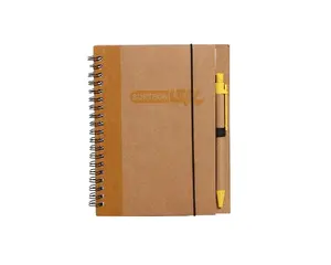 Cuaderno de doble espiral de metal ecológico, cuaderno de bobina con bolígrafo de papel, banda elástica reciclable para regalo de promoción