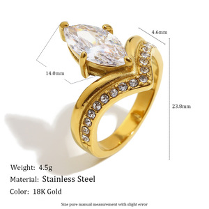 StainlessSteel 18K Gold Plated Marquise Zircon <b>Ring</b> Luxury Stackable <b>Statement</b> Finger <b>Ring</b> For Women Party Daily Fashion Jewelry - Product Image 3
