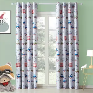 Cute Kids Curtain Printing Style Cartoon Car Children'S Room Bedroom Home Decoration Anti-Noise Hooks Blackout Curtain Fabric//