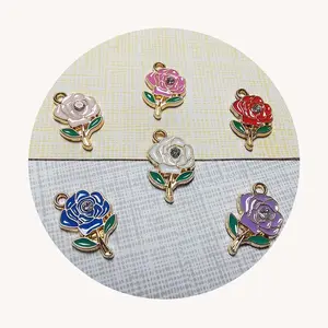 Knitting Stitch Markers Sweet Budding Flower Rose Enamel Alloy Pendant Valentine's Day Necklace Pendant Jewelry Making Charm