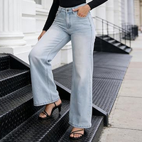 Jeans de mujer de cintura alta BBL de pierna ancha, elásticos, con control de abdomen, holgados, de mezclilla, de ajuste suelto, levanta glúteos, estilo urbano