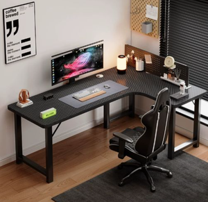 Bureau de jeu en bois noir moderne, spacieux et élégant, en forme de L, multifonctionnel, avec organisateur, pour salles de jeux à domicile et bureaux - Product Image 4