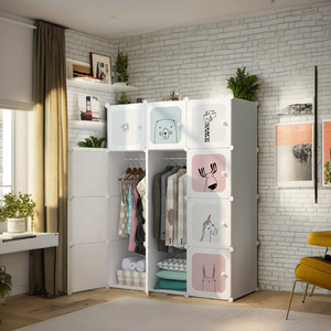 Lemari plastik 12 pintu dapat dilipat, untuk anak-anak lembar lembut lemari untuk kamar tidur rumah penyimpanan furnitur untuk pakaian & Mainan - Product Image 2
