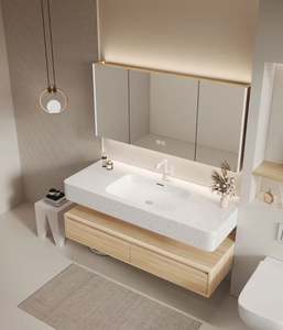Contemporary Hotel Style High-end Integrated Stone Basin Single Bathroom Vanity with extra Large <b>Smart</b> <b>Mirror</b> - Product Image 6
