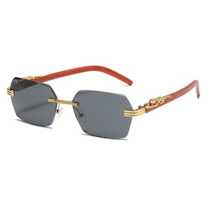<b>Rimless</b> Gradient <b>Sunglasses</b> Wood Frame Leopard Decor Men UV400 Sun Protection - Product Image 4