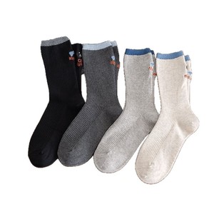 Chaussettes mi-mollet pour femmes, brodées, style dessin animé chaton et poisson, respirantes, en fibre de polyester, gris clair, noir, gris foncé, beige - Product Image 4