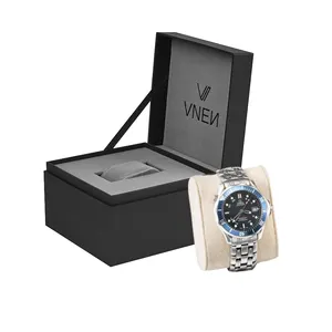 Boîte de montre en cuir rustique en carton de papier rigide de luxe avec logo fait à la main avec oreiller