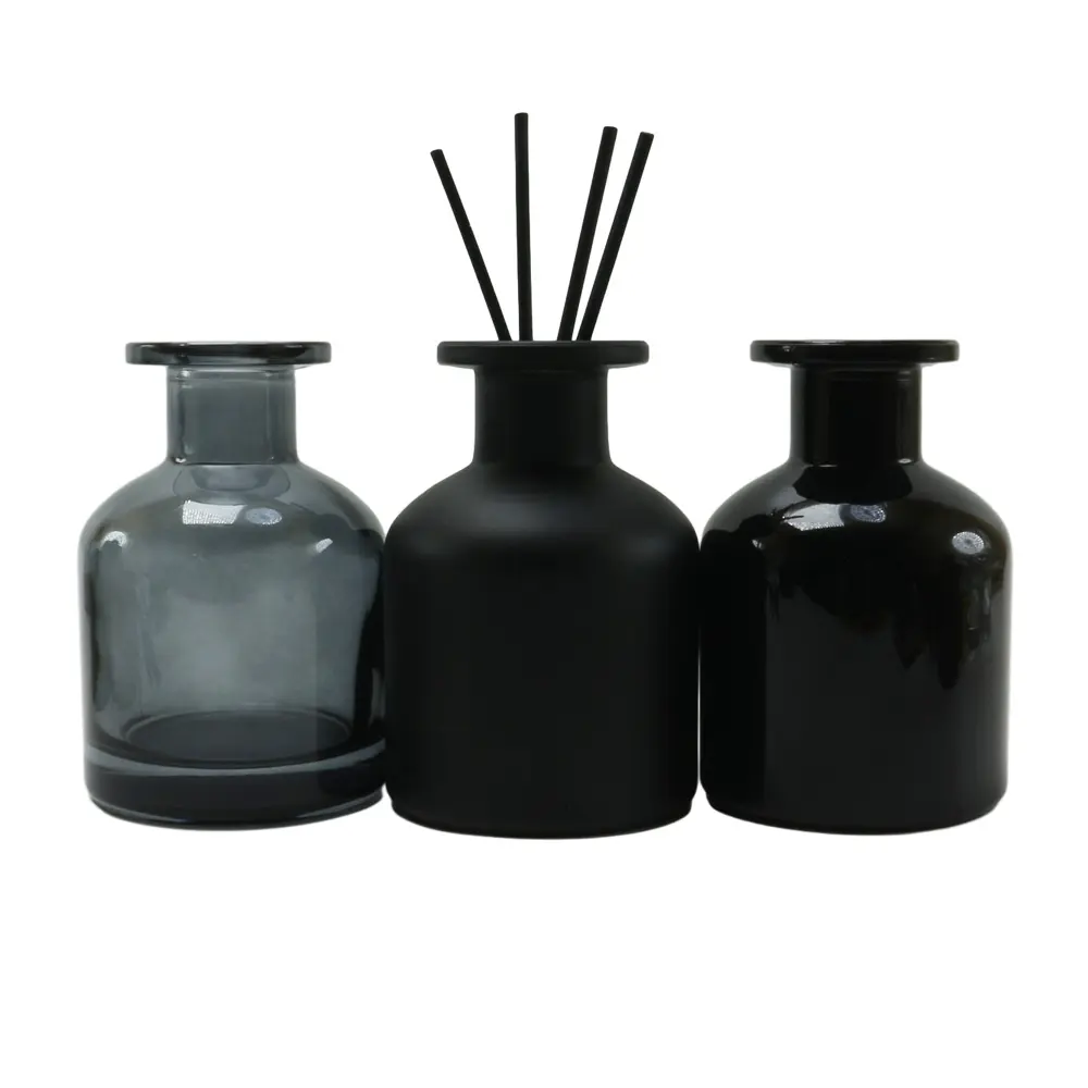 Wholesale luxury empty round black matte aroma glass reed diffuser bottle 100ml 200ml 250ml AB-07S