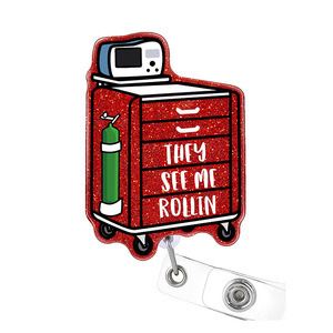 Badge nominatif infirmier en acrylique pailleté transfrontalier avec boucle à tirer facile, porte-clés à défilement pour badge irrégulier - Product Image 4