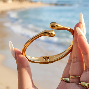 Gold Plated Water Drop Cuff Bracelets Unisex TrendyBangles <b>Set</b> - Product Image 2