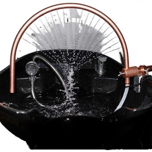 Fauteuil de lavage moderne Ouba en cuir avec cadre en bois doré, pompe à circulation d'eau pour thérapie capillaire, pompe à coude, pour salon de coiffure - Product Image 3