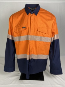 Men's Spring Work Wear High Visibility HiVis Scotchlite Two Tone 100% Cotton Twill Anti-Wrinkle <strong>Flame</strong> Retardant FR Long <strong>Shirt</strong> - Product Image 4