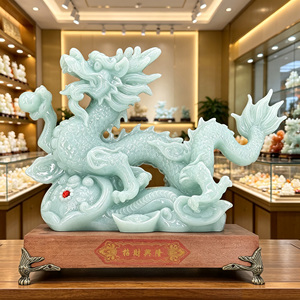 Estatua de Dragón de Jade Verde, Adorno de Dragón de la Suerte de Feng Shui Chino, Decoración para Sala de Estar, Oficina, Escritorio, Regalo de Inauguración de Casa, Regalo de Apertura de Negocios - Product Image 3