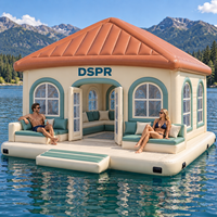 Grande île flottante gonflable pour parc aquatique, avec canapé lounge et comptoir de bar, pour lac, marina, plage et hôtel