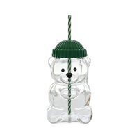 Gobelet en verre borosilicate résistant à la chaleur avec couvercle et poignée, design moderne pour boissons froides et café, petit ours, vente chaude