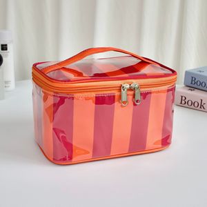Bolsa de Cosméticos Grande de PVC a Rayas, Impermeable, con Cierre, Estuche de Viaje para Artículos de Aseo, Organizador de Maquillaje Portátil - Product Image 2