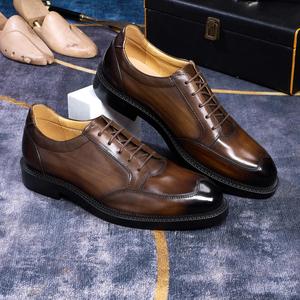 Best-Selling Men's Business Wedding Shoes Stylish Classic <b>Small</b> Design Lace-Up Oxford Handcrafted Genuine Leather Autumn - Product Image 1