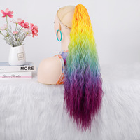 Queue de cheval synthétique à clipser pour femme, en fibre haute température, colorée, longue, bouclée, effet vague d'eau, teinte, style corn-perm, pour le commerce extérieur