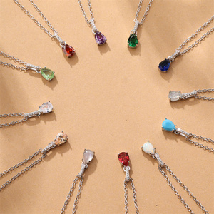 De Venta caliente colorido piedra preciosa colgante cadena Zirconia Moonlight piedra collar 925 plata esterlina piedras preciosas ópalo collares