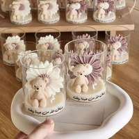 Bougie parfumée artisanale en cire de soja, motif marguerite florale, ours en peluche rose mignon, idéale pour les fêtes, baptêmes, anniversaires, cadeaux de remerciement, vente en gros