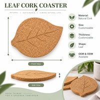 Sous-verres en liège naturel écologiques en forme de feuille, tapis absorbants isolants thermiquement pour la décoration de la maison