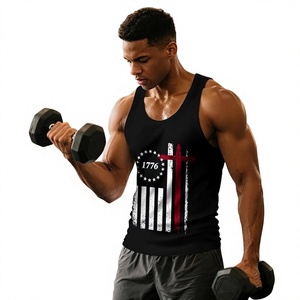 Men's <b>Black</b> Tank Top 1776 American Flag Cross Print O-Neck Sleeveless Casual Workout <b>Vest</b> Breathable Polyester - Product Image 1