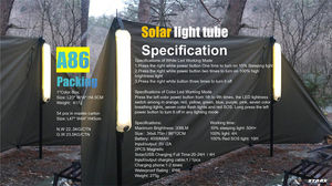 Luz de Tubo de Aire Portátil Inflable Plegable Solar Recargable Ztarx S86, Lámpara Impermeable para Tienda de Campaña - Product Image 3
