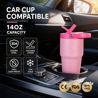 Bouteille d'eau isotherme en acier inoxydable à double paroi de 14 oz avec paille pliable, gobelet de voyage anti-fuite, tasse de voiture, pour l'école et les enfants, vente en gros