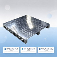 Palette plate robuste en acier inoxydable 304, antidérapante, pour chariot élévateur bidirectionnel, taille personnalisable, empilable, pour l'industrie alimentaire et les salles blanches