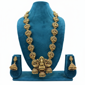 Traditional South <b>Indian</b> Temple Long Bridal Necklace Set Alloy Gold Plated Zircon Earrings Vintage Engagement Wedding - Product Image 2