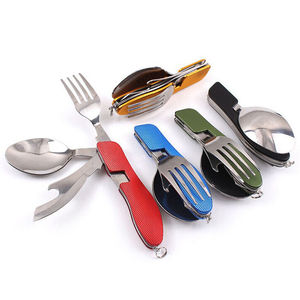 Bộ Dao Kéo Gấp Đa Năng 4 Trong <span class=keywords><strong>1</strong></span> Có Thể Tháo Rời, Bộ Nĩa Và Dao Bằng Thép Không Gỉ, Bộ Dụng Cụ Cắm Trại Ngoài Trời - Product Image 1