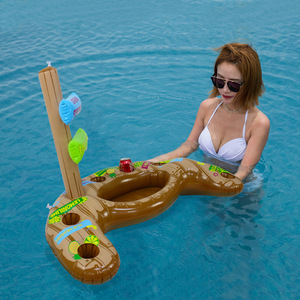 <b>Inflatable</b> Pool <b>Float</b> Drink Holder With Cup Holders And Ice Bucket Stand For Swimming Pool Parties Brown 100X60X60Cm - Product Image 1