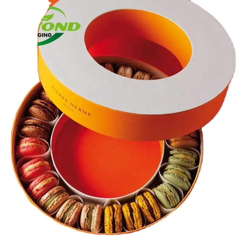 Fabrik benutzer definierte Kunst papier CMYK Druck band Satin Lebensmittel qualität Tablett Geschenk box Glas Verpackung Luxus runde Macaron Papier röhre
