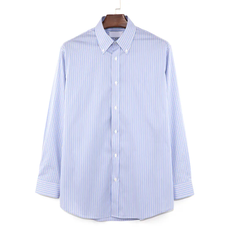 2023 support personal brand custom logo pattern spring blue fresh long-sleeved cotton men striped shirt