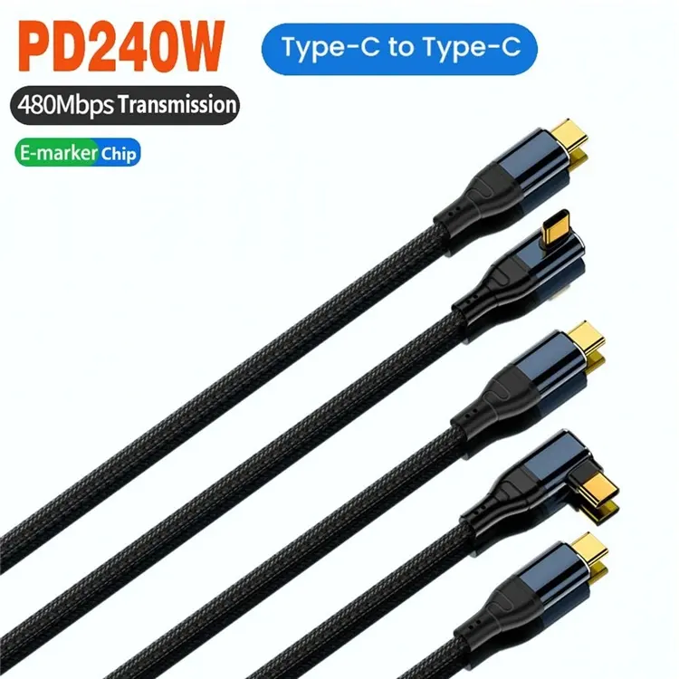 Kabel pengisi daya Cepat PD, 3M 240W kabel USB C 48V5A garis catu daya Cepat