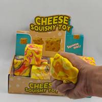 Jouet anti-stress en forme de bloc de fromage à remontée lente en PU, motif marbré, jouet sensoriel ASMR à presser pour soulager le stress