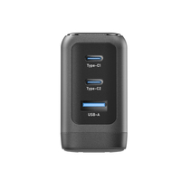 Bloc chargeur rapide USB C GaN 67W à 3 ports avec écran intelligent, adaptateur mural de voyage ultra-compact pliable pour ordinateur portable avec commande tactile