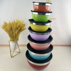 <span class=keywords><strong>Set</strong></span> di qualità Premium 7 pezzi in acciaio inossidabile ciotola per insalata con coperchio colorato in Silicone antiscivolo fondo per torte utensili - Product Image 3