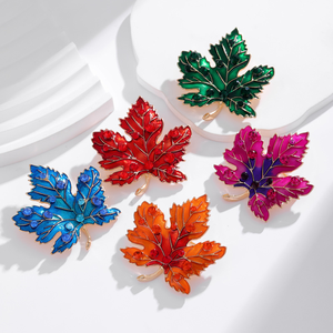 Al por mayor, nuevos broches de corsage de boda de aleación de arce, estilo retro chino mejorado, accesorios de esmalte degradado para mujer, ideales para regalos. - Product Image 1