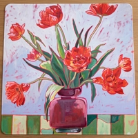 Tapis de table de mahjong américain élégant à motif floral, design peinture à l'huile de fleurs rouges vibrantes, tapis antidérapant en caoutchouc coloré, cadeau pour enfants