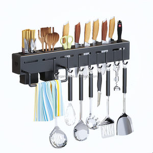 Organizador de Utensilios de Cocina Multifuncional, Soporte <span class=keywords><strong>para</strong></span> Cuchillos, Cucharas y Tenedores, de Pared, Sin Perforaciones, Plateado - Product Image 1