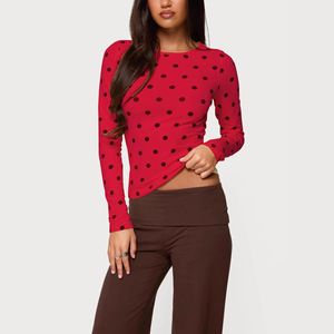 T-shirt da donna in poliestere a maniche lunghe, girocollo, slim fit, a <span class=keywords><strong>pois</strong></span>, per il commercio estero transfrontaliero Europa-America - Product Image 6