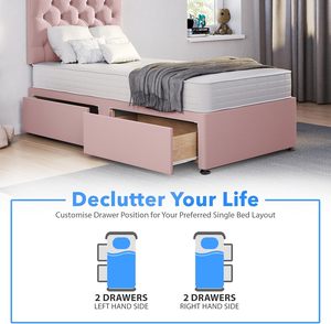 Colchón de Cama Individual ComfoRest Luxurious de 3 Pies con Cabecera <span class=keywords><strong>Chester</strong></span> de 24 Pulgadas Acolchada y 2 Cajones |   Almacenamiento de Diseño Moderno y Elegante (Rosa) - Product Image 4