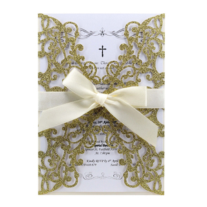 Myway Vàng Màu Xanh Bạc Long Lanh Giấy Cắt Laser Cưới Mời Card Với Ribbon Cá Nhân Thiệp Mời Đám Cưới Trang Trí Nội Thất - Product Image 6