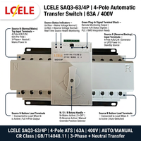 Commutateur de transfert automatique (ATS) double alimentation LCELE 63A-125A 2P 220V Classe CB Système solaire Capacité de coupure 10kA Industriel IP54